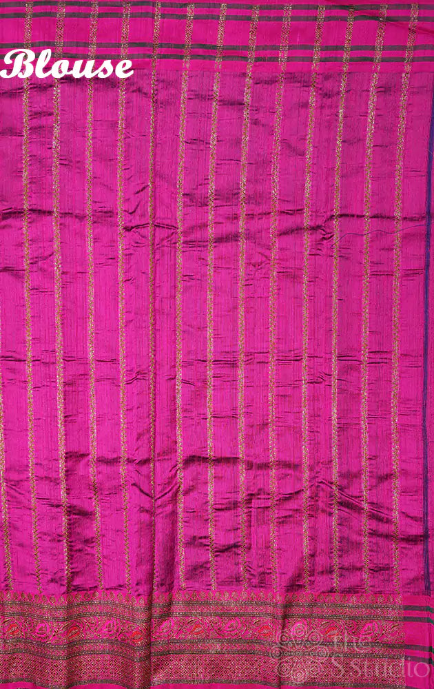 Royal blue handloom raw silk banarasi saree with magneta pallu