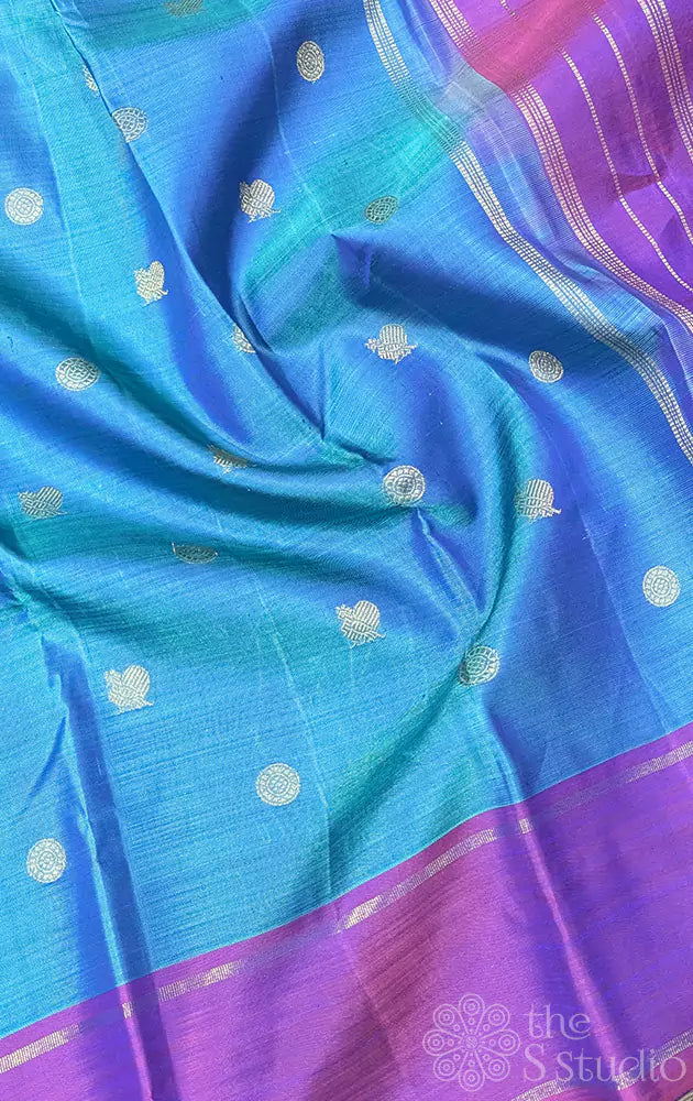 Peacock blue kanjivaram silk saree with purple border