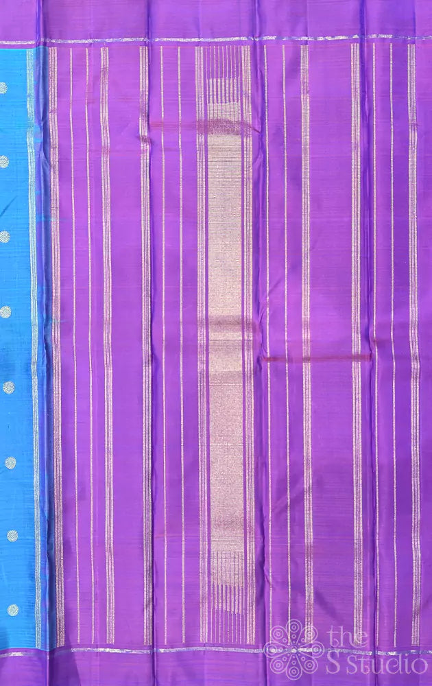 Peacock blue kanjivaram silk saree with purple border