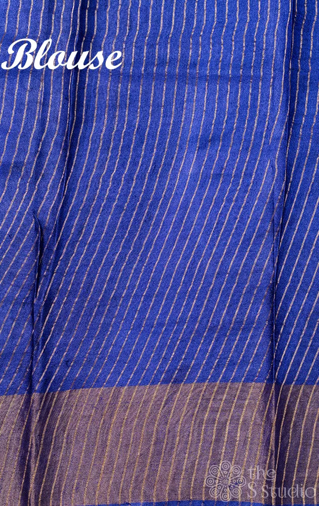 Off white tussar silk saree with violet leaf prints