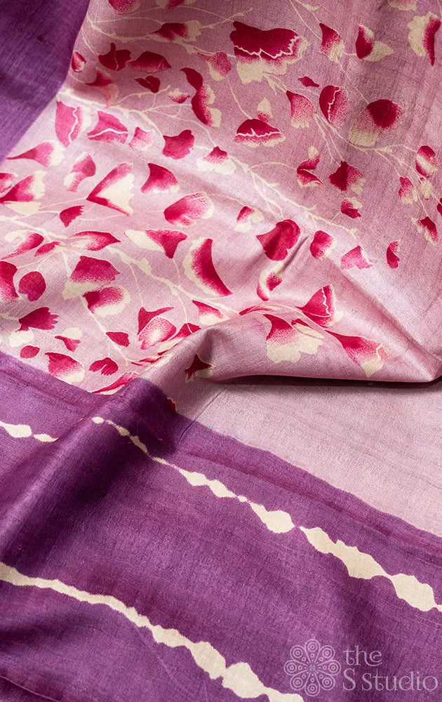 Lilac colour tussar silk saree with violet pallu