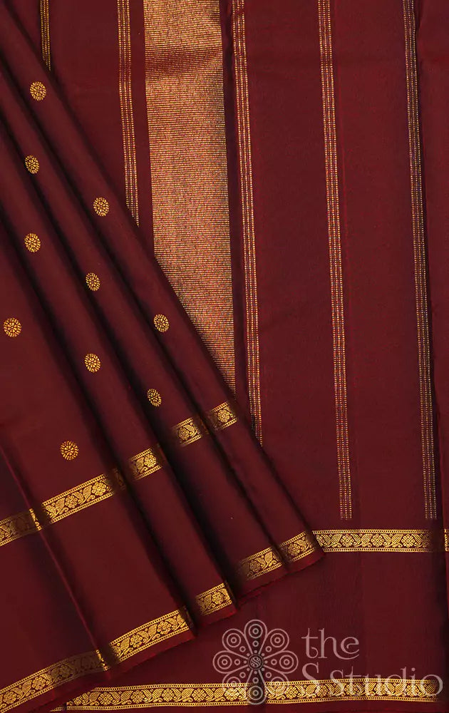 Brown kanchi silk saree with small zari motifs (Pre-order available)