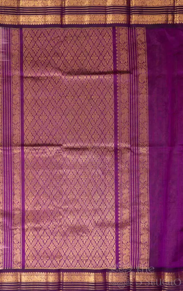 Lemon yellow silk cotton saree with pichwai prints & korvai border