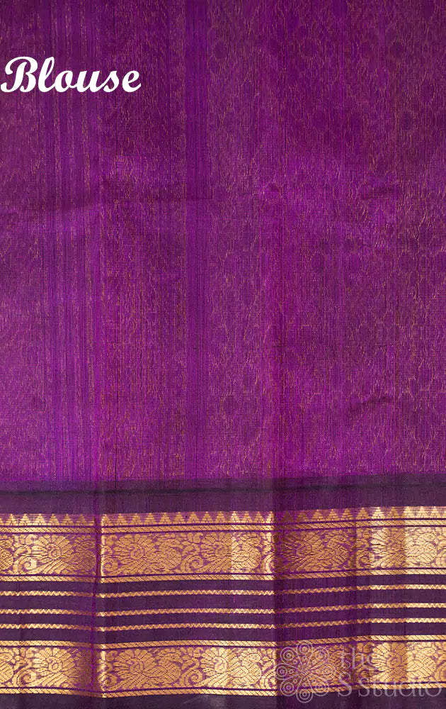 Lemon yellow silk cotton saree with pichwai prints & korvai border