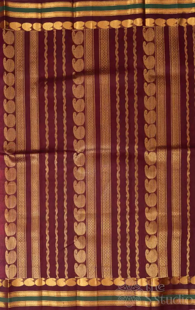 Peach silk cotton saree with pichwai prints