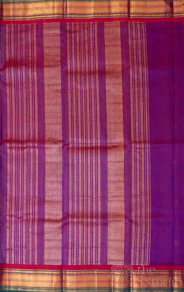 Light blue korvai silk cotton saree with magenta border