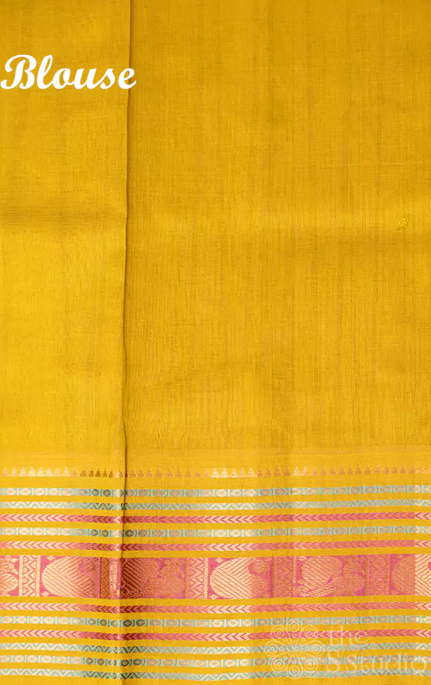 Sea green korvai silk cotton saree with pichwai prints