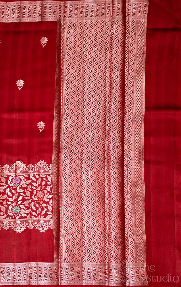 Maroon chiniya banarasi silk saree with contrast blouse