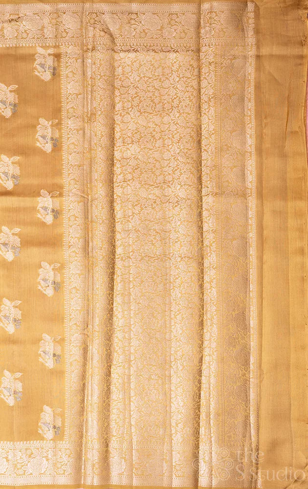 Sandal colour chiniya banarasi silk saree with self border