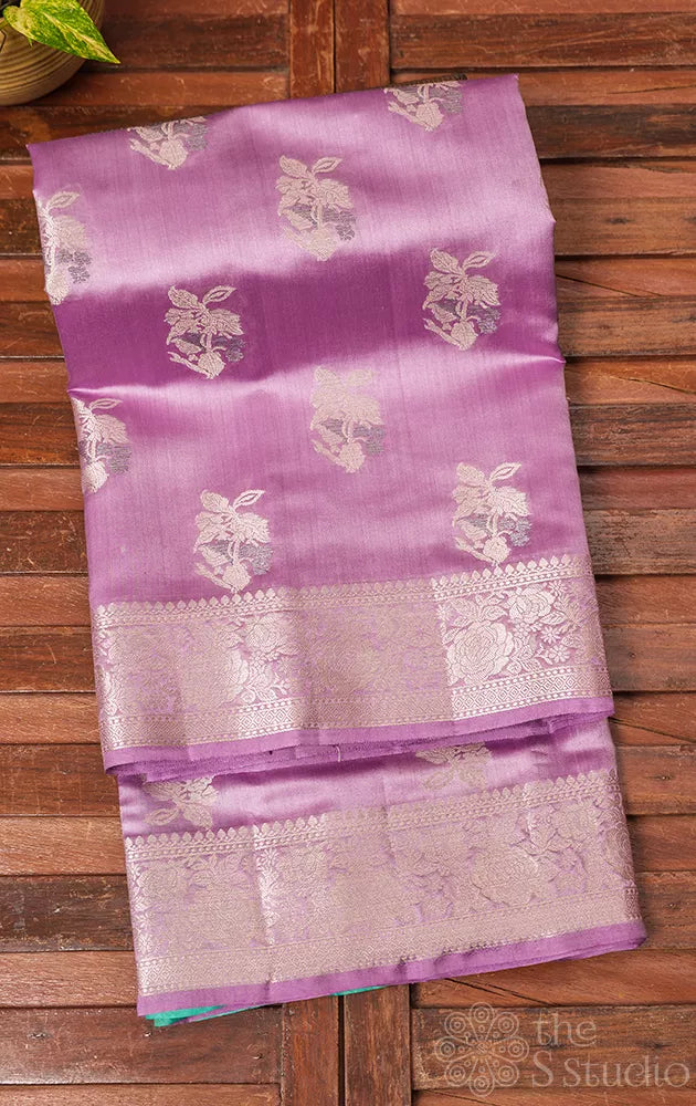 Lavender chiniya banarasi silk saree with contrast blouse