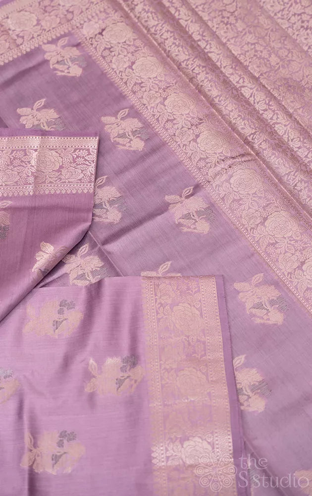 Lavender chiniya banarasi silk saree with contrast blouse