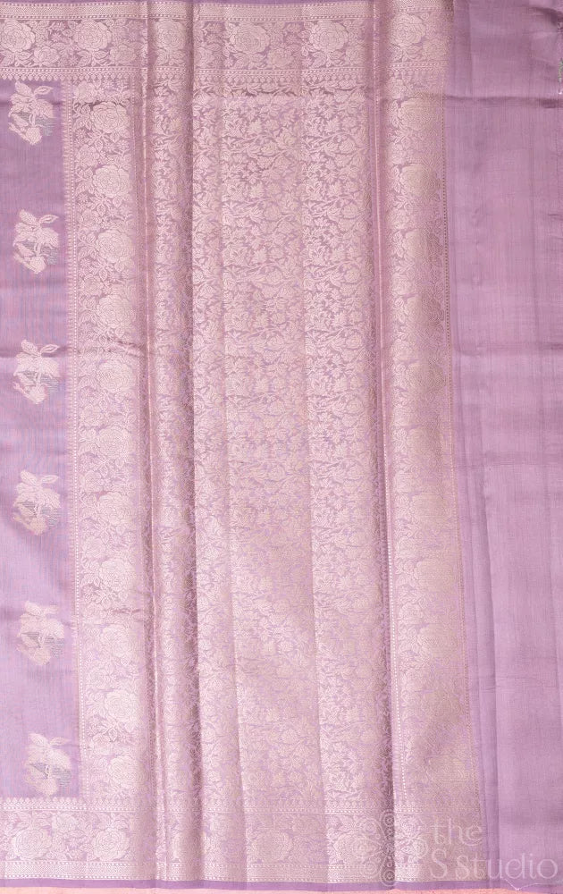 Lavender chiniya banarasi silk saree with contrast blouse