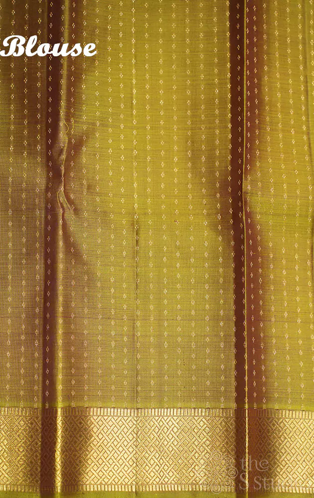 Brown kanjivaram silk saree with vanasinghram border