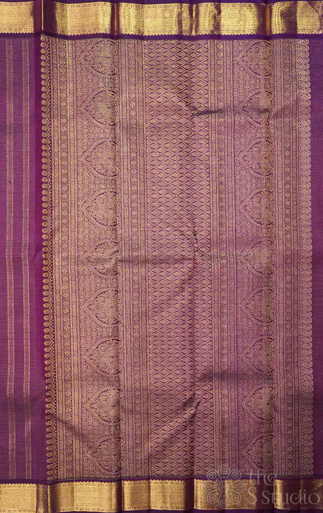 Deep purple vairaoosi  kanchipuram silk saree with mango and thilakam buttas (pre-order available)