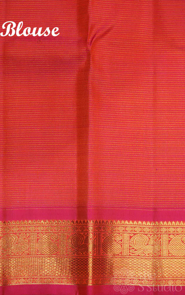 Bright peach vairaoosi  kanjivaram saree with small border