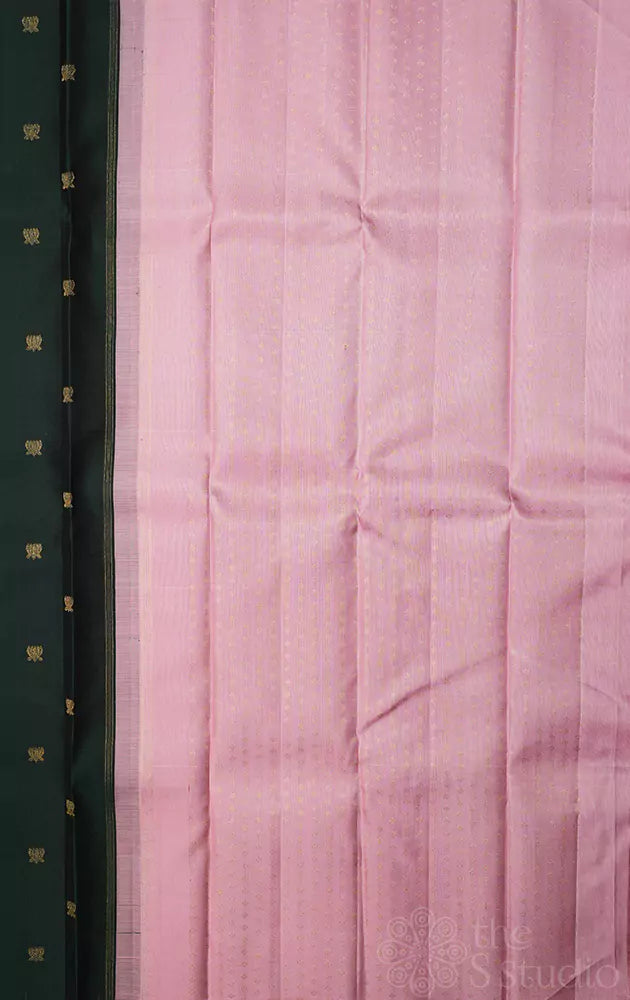 Bottle green kanchi pattu saree with lotus buttas