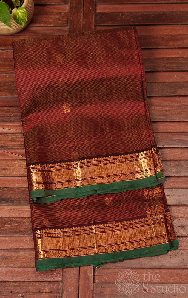 Maroon vairaoosi silk cotton saree with zari bhuttas