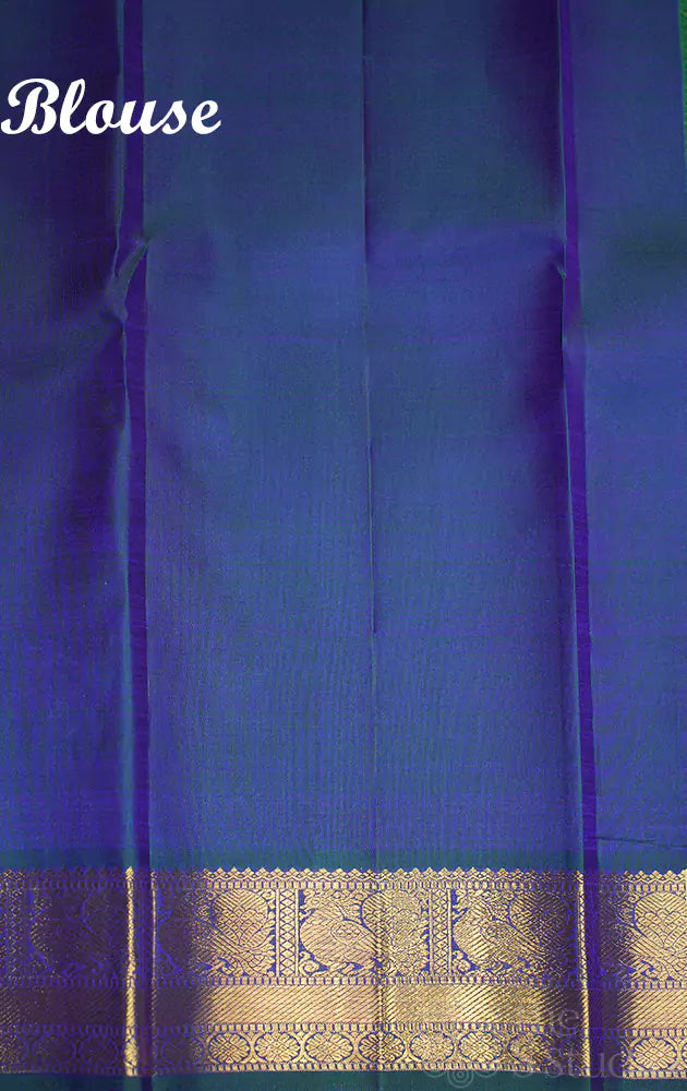 Peacock blue zari checked kanjivaram silk saree (Pre-order available)