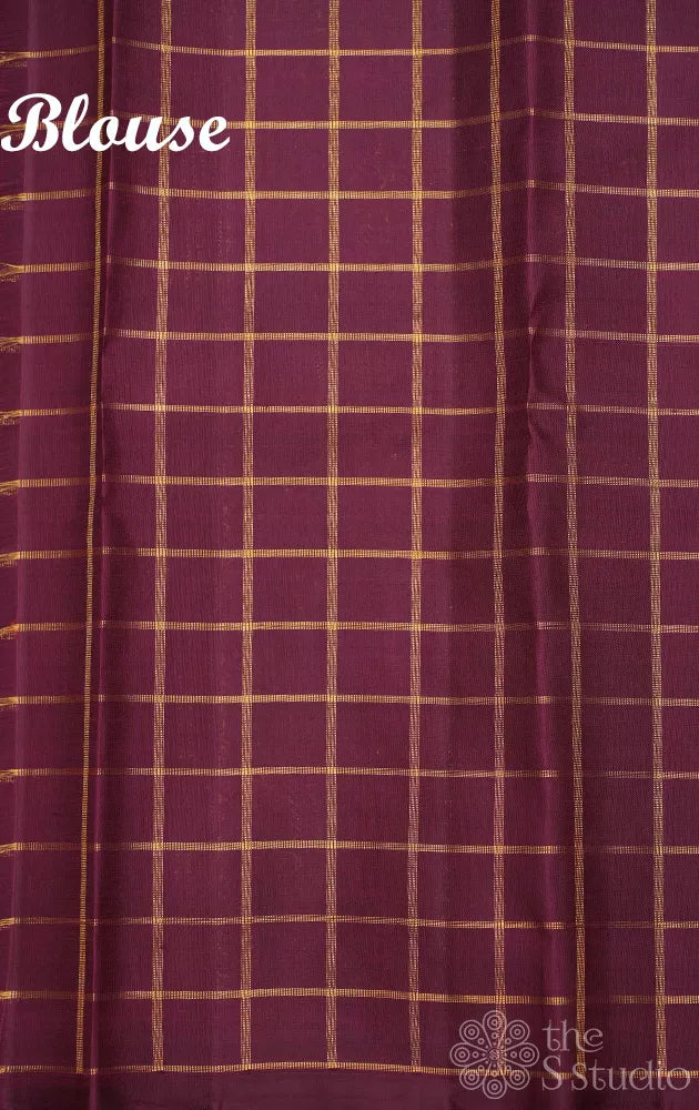 Paalum pazhamum checks kanchi silk saree with brown pallu