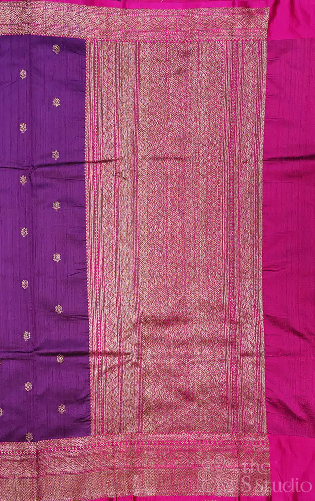 Purple raw silk banarasi silk saree with magenta border