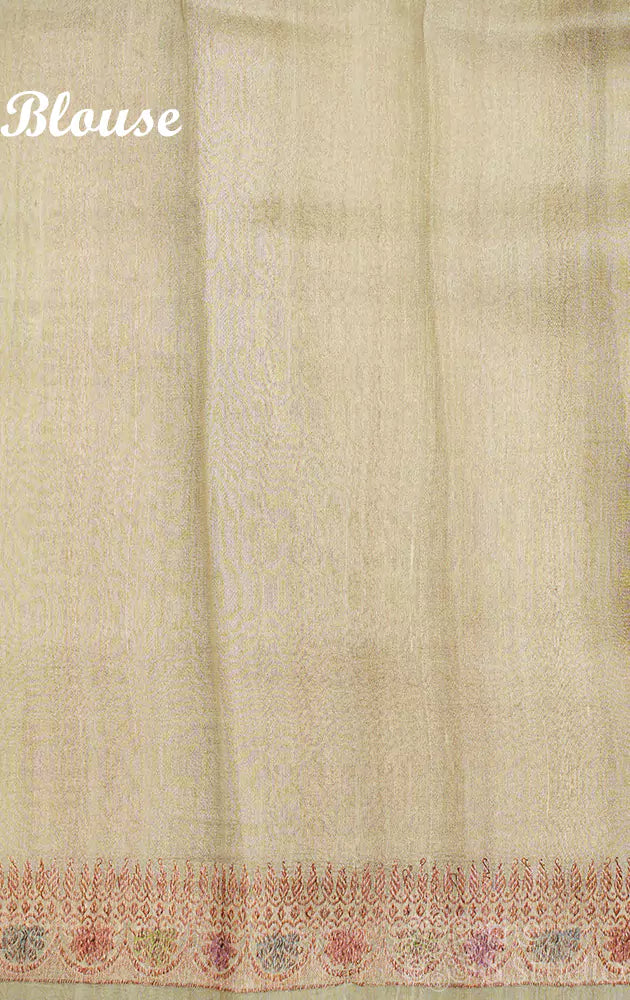 Beige tussar banarasi silk saree with small border