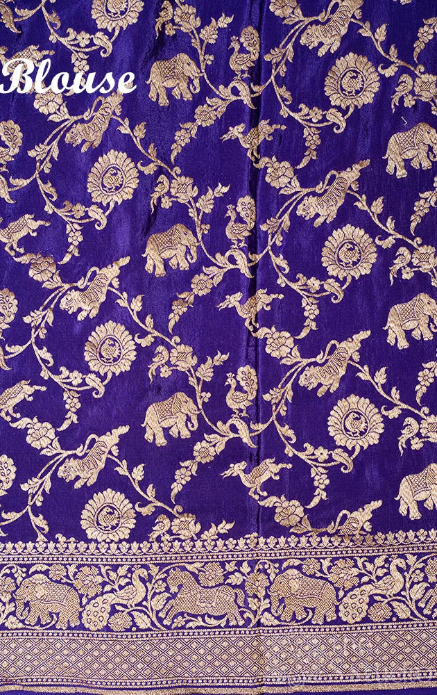 Violet crepe banarasi silk saree with antique zari buttas and border