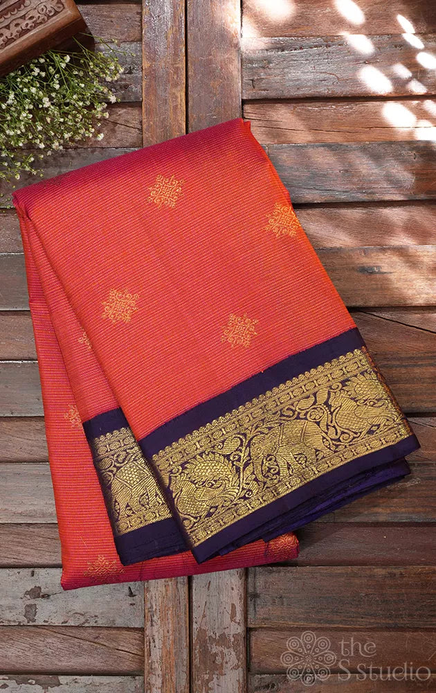Peach vairaoosi kanjivaram silk saree with korvai border