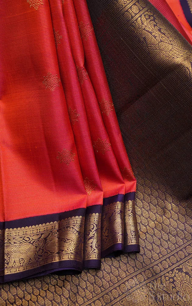 Peach vairaoosi kanjivaram silk saree with korvai border