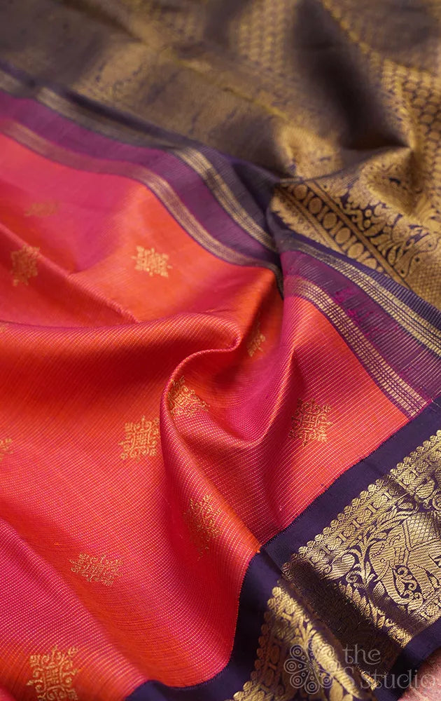Peach vairaoosi kanjivaram silk saree with korvai border