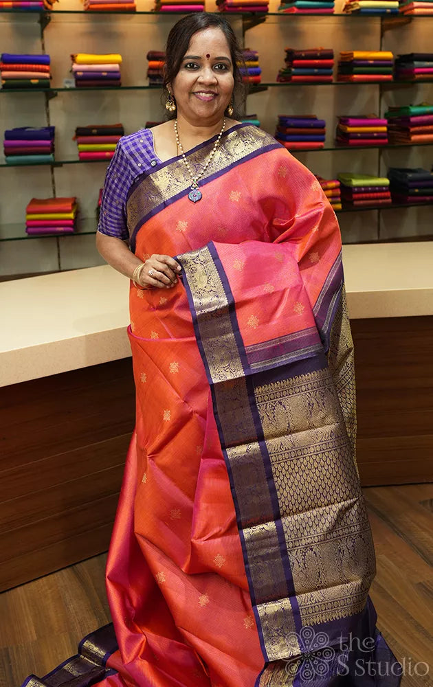 Peach vairaoosi kanjivaram silk saree with korvai border