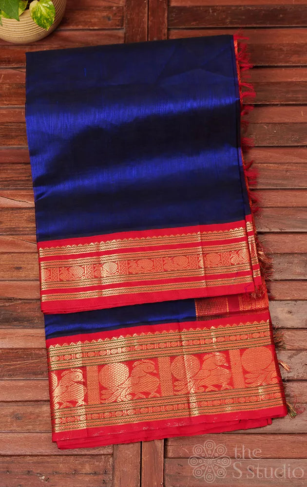 Royal blue silk cotton saree with zari rich border