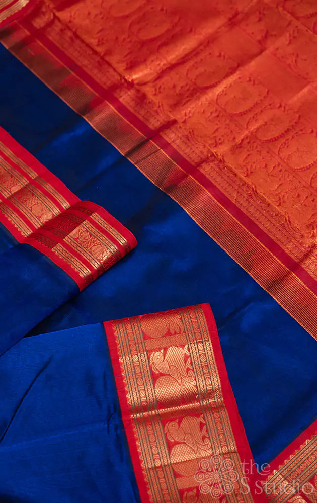 Royal blue silk cotton saree with zari rich border