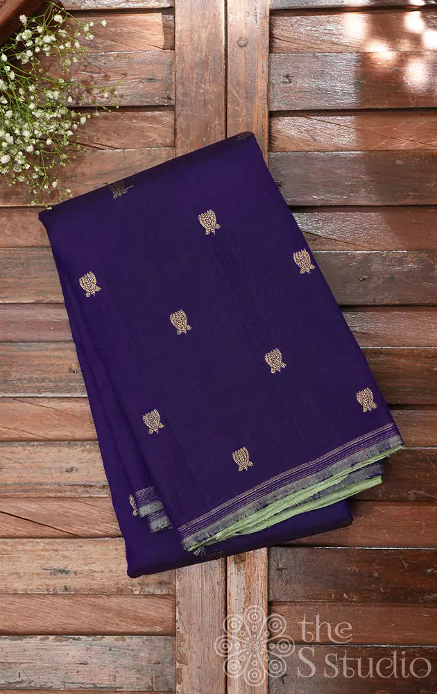 Aubergine violet kanchipuram silk saree with lotus motifs