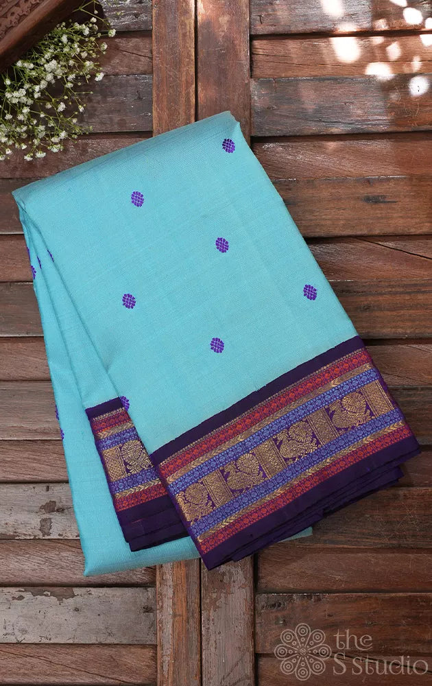 Light blue kanchipuram silk saree with korvai border