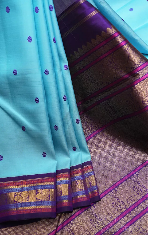 Light blue kanchipuram silk saree with korvai border