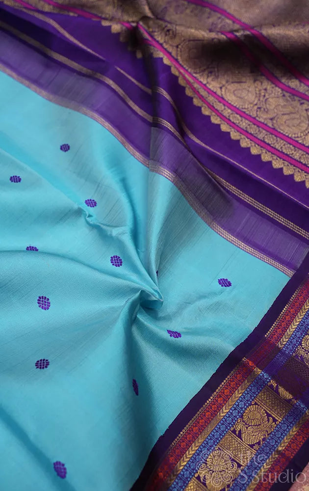 Light blue kanchipuram silk saree with korvai border