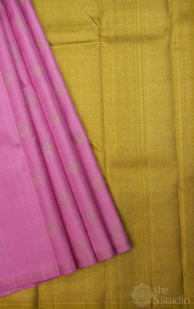 Light pink kanjivaram silk saree with kolam buttas