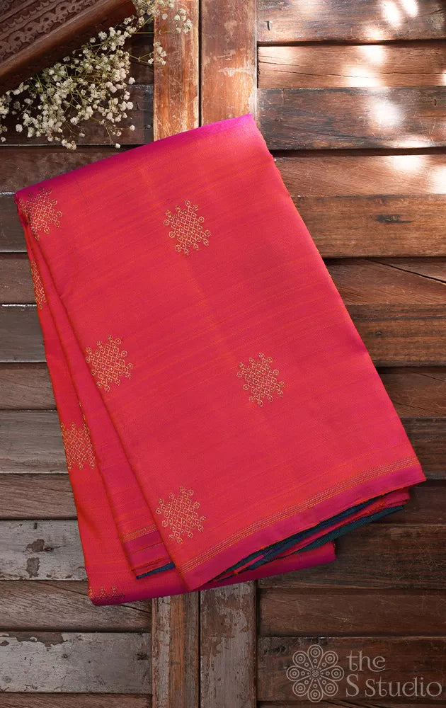 Peach kanjivaram silk saree without border