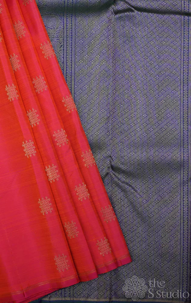 Peach kanjivaram silk saree without border