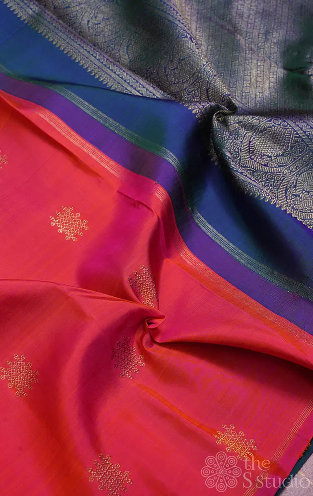Peach kanjivaram silk saree without border