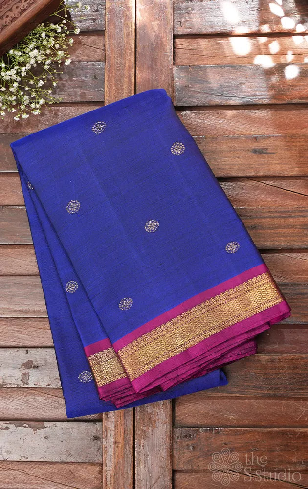 MS blue silk saree with magenta small border
