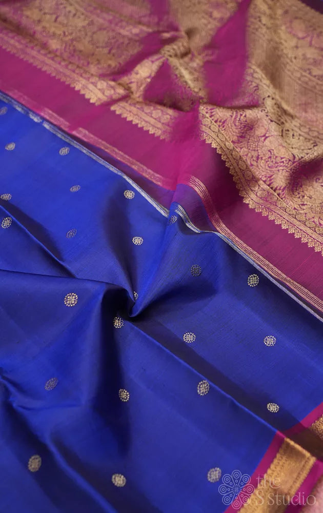 MS blue silk saree with magenta small border