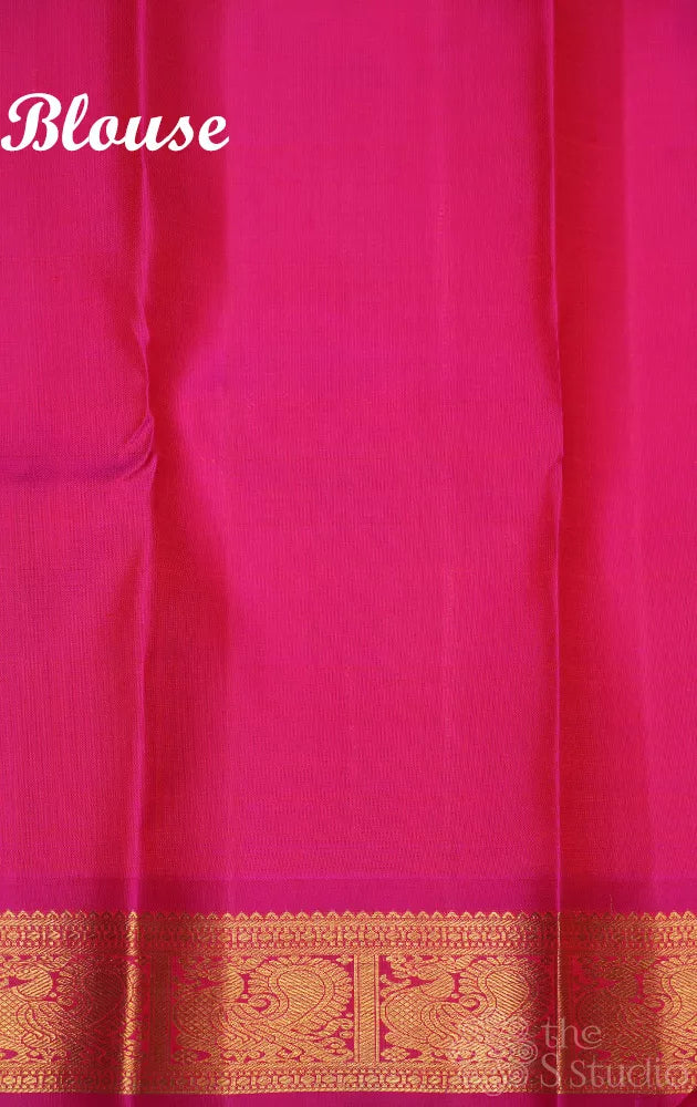 Orange kanjivaram silk saree with small rani pink border