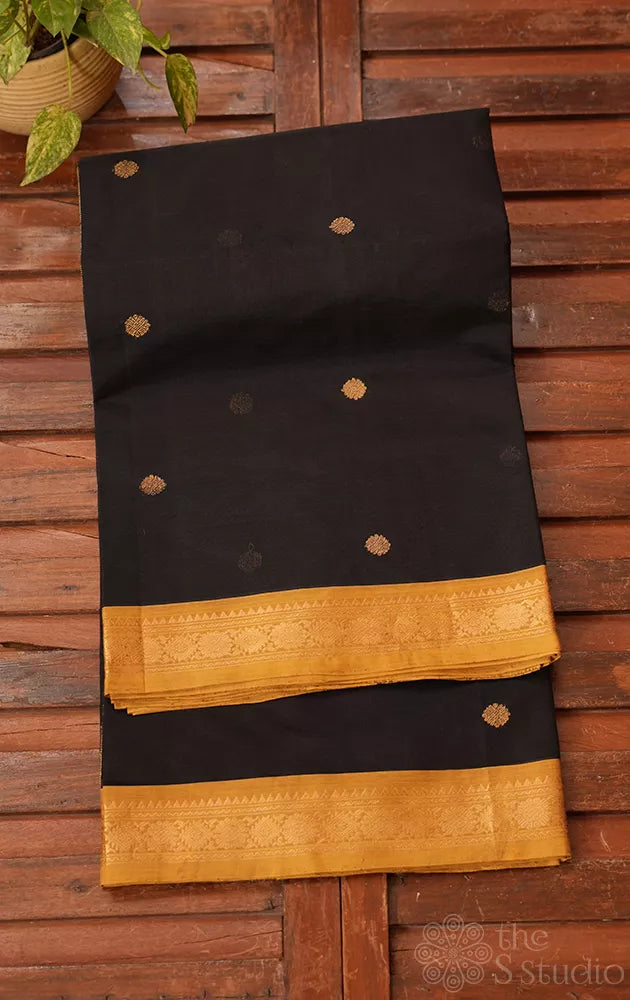 Black silk cotton saree with small border