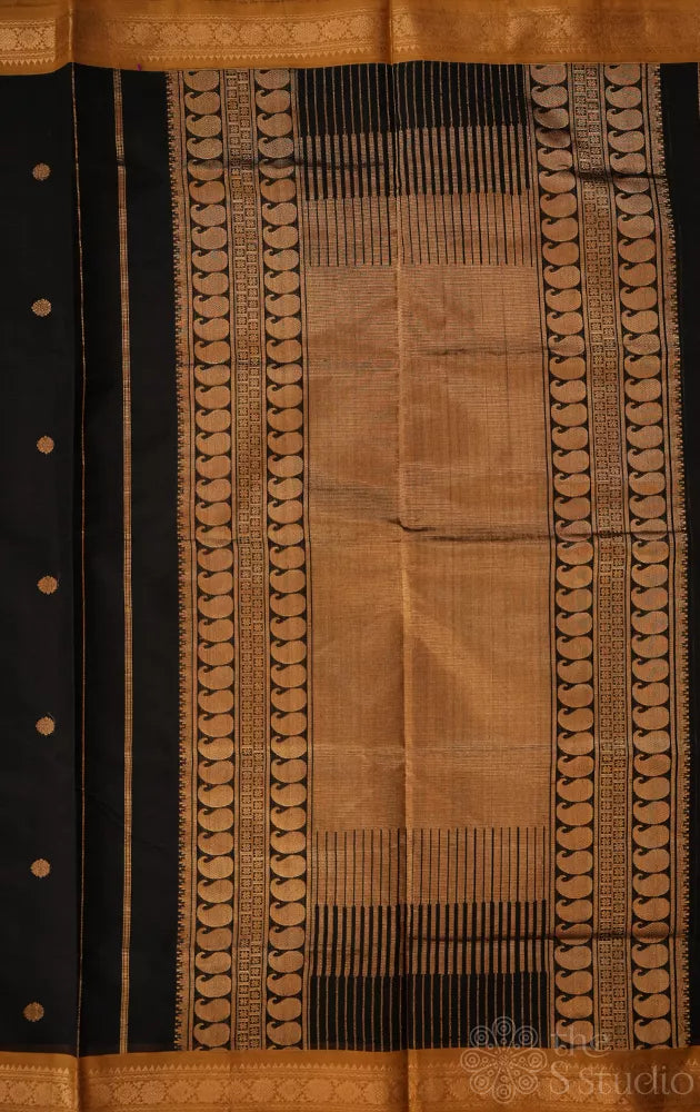 Black silk cotton saree with small border