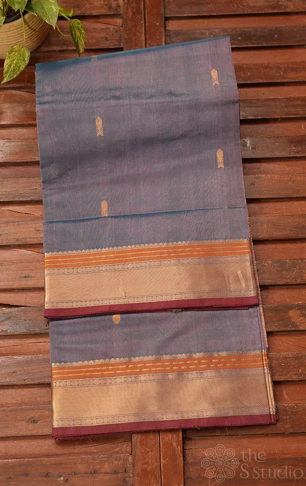 Grey silk cotton saree with small border