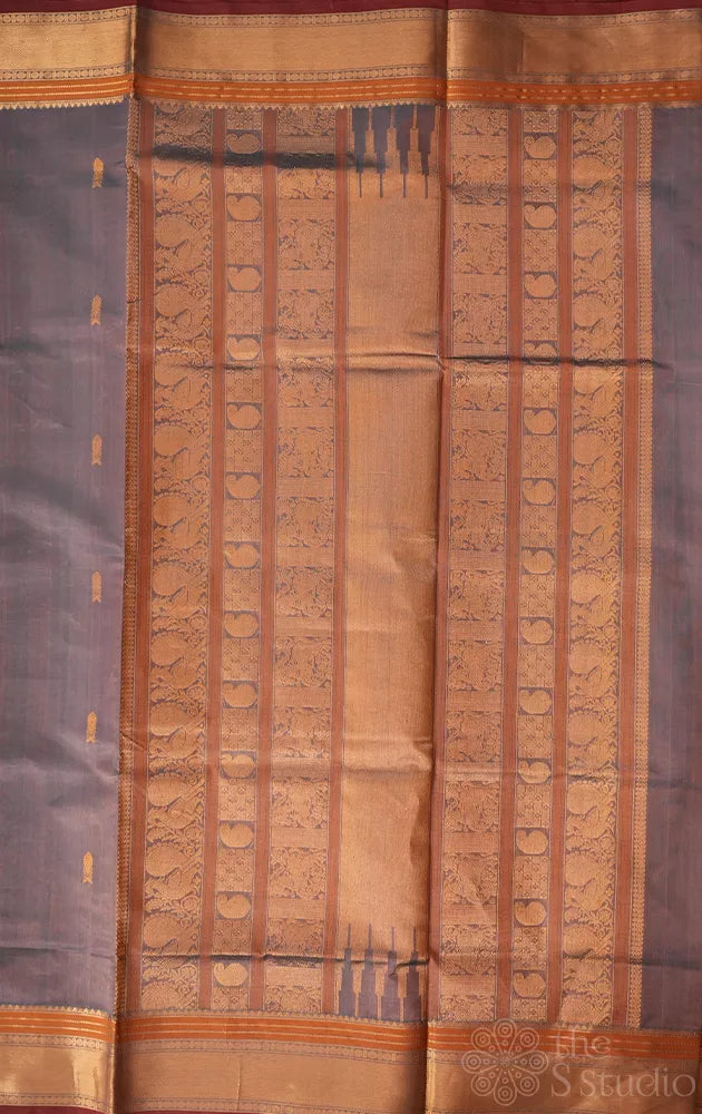 Grey silk cotton saree with small border