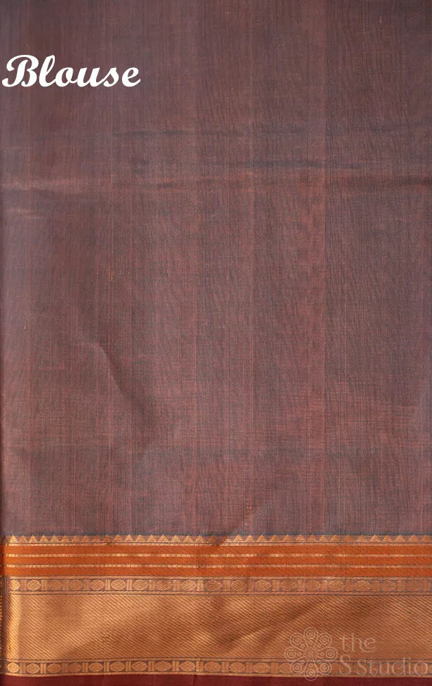 Grey silk cotton saree with small border