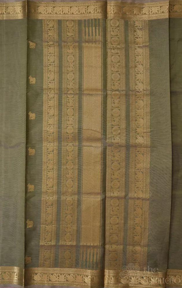 Light Pista green silk cotton saree with zari border