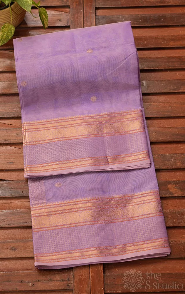 Lavender silk cotton saree with zari rich pallu